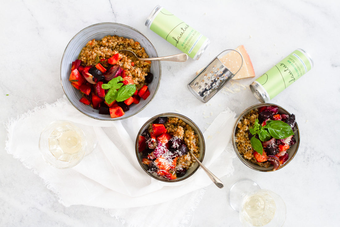 Sauvignon Blanc with Roasted Vegetables with garlic barley risotto